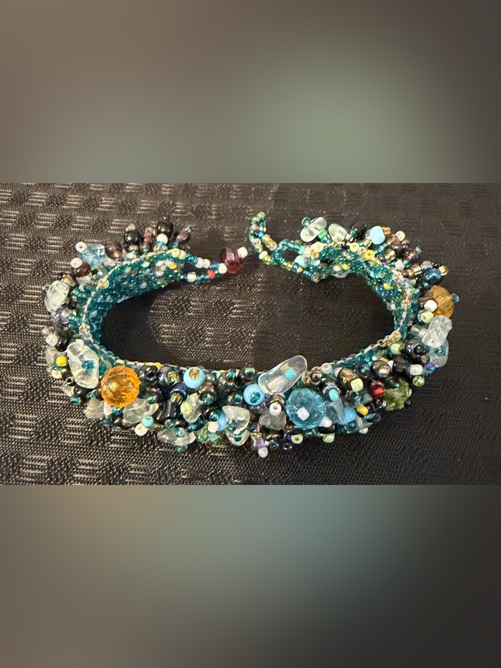 Artisan Beaded Teal Necklace with Mixed Gem Accents